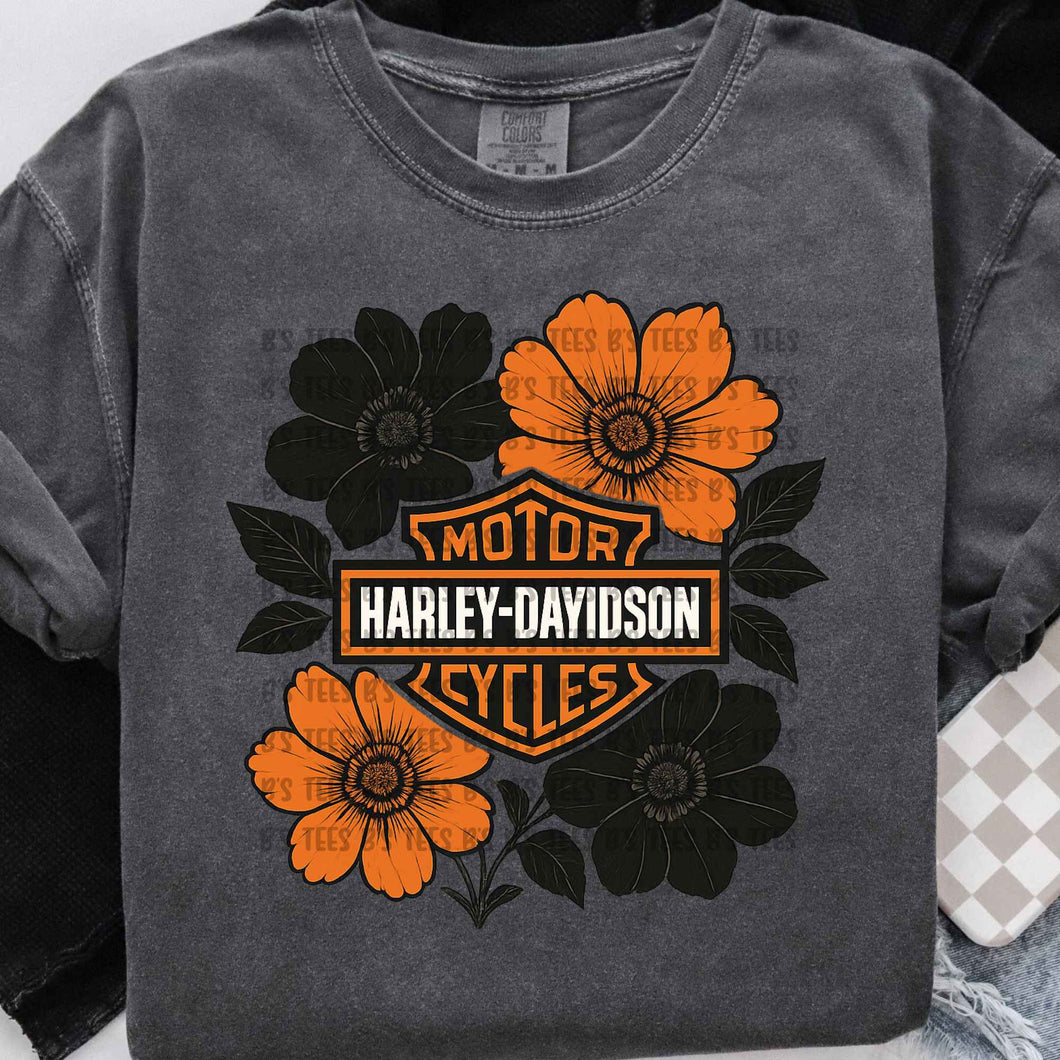 Motorcycle Orange and Black Flowers SINGLE DTF TRANSFER