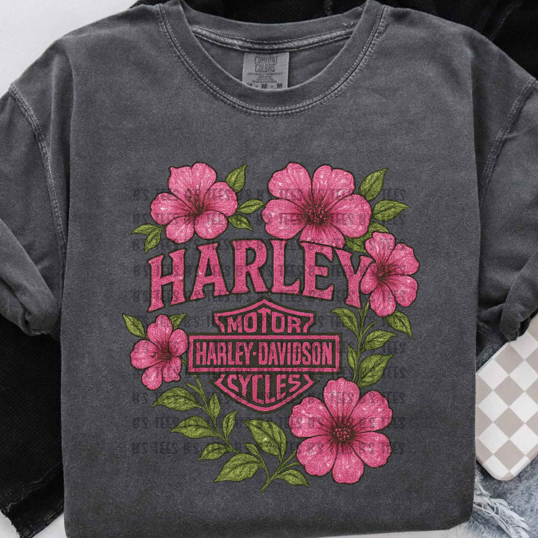 Motorcycle Pink Hawaiian Flowers SINGLE DTF TRANSFER
